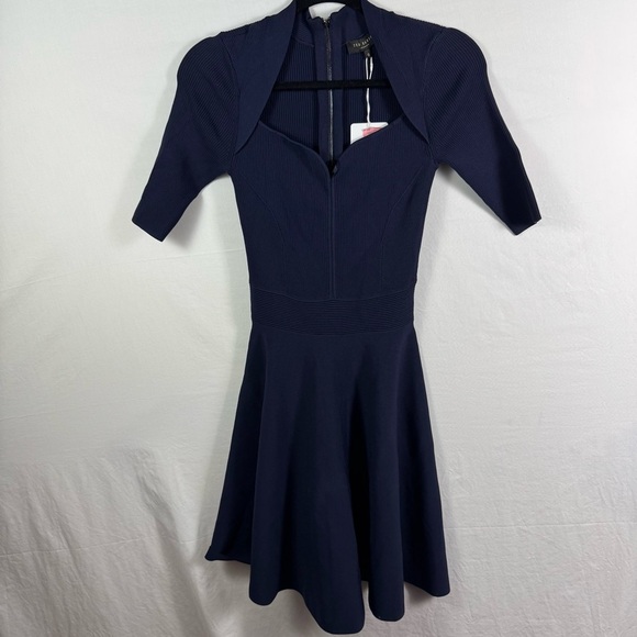 NWT Ted Baker Blue Fit and Flare Mini Dress Sweetheart Neckline - Picture 1 of 6